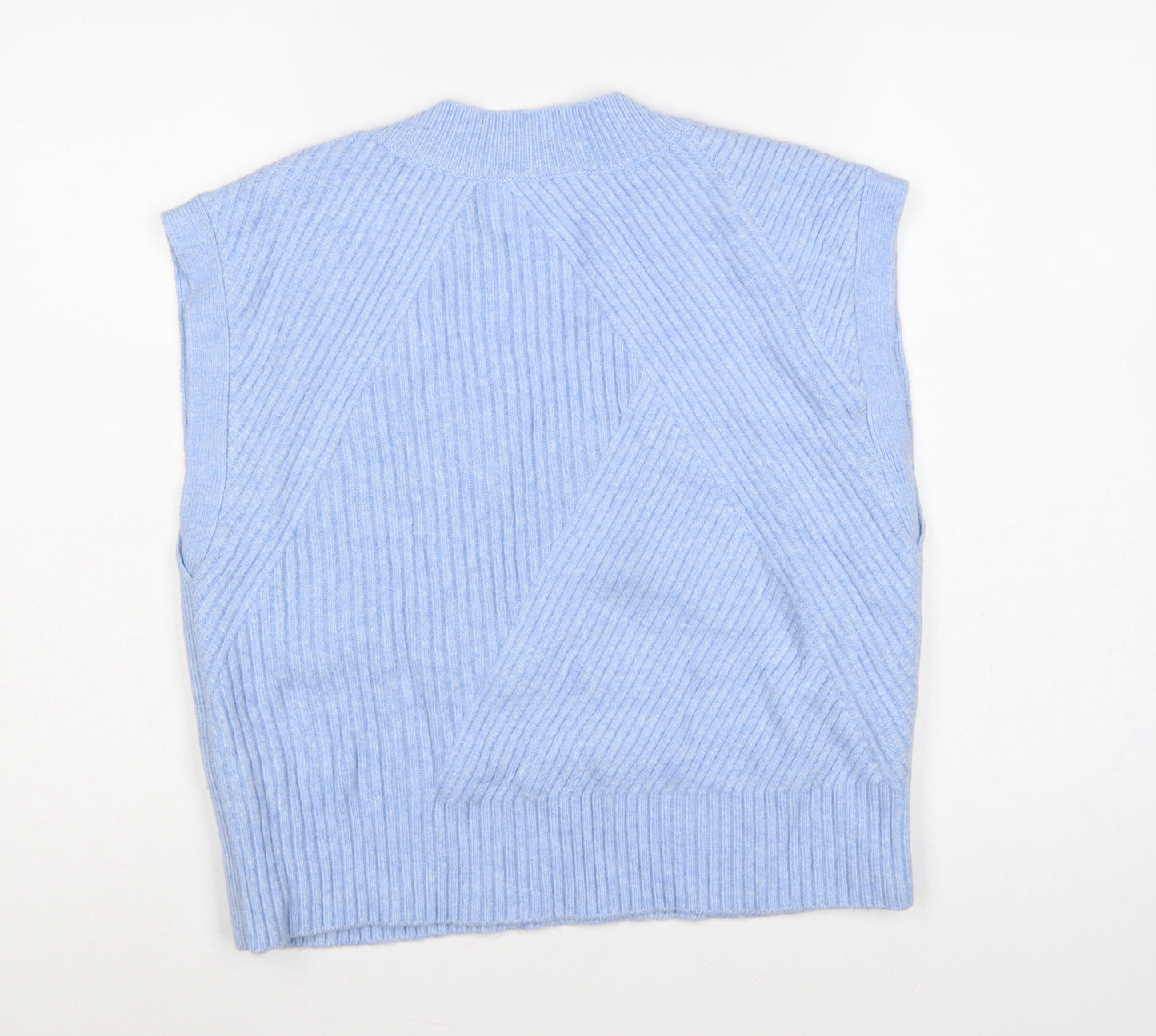 Mint Velvet Women Blue S Ribbed V-Neck Sleeveless Knit Jumper Vest