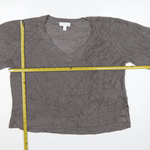 White Label The White Company Women Grey XL V-Neck Linen Knit Jumper