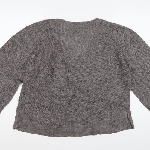 White Label The White Company Women Grey XL V-Neck Linen Knit Jumper