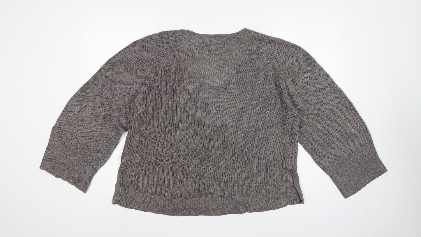 White Label The White Company Women Grey XL V-Neck Linen Knit Jumper