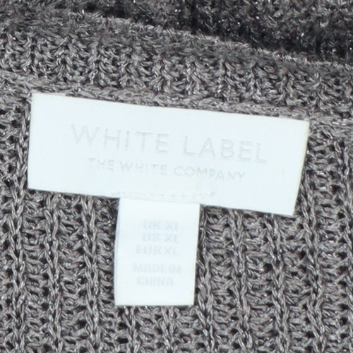 White Label The White Company Women Grey XL V-Neck Linen Knit Jumper