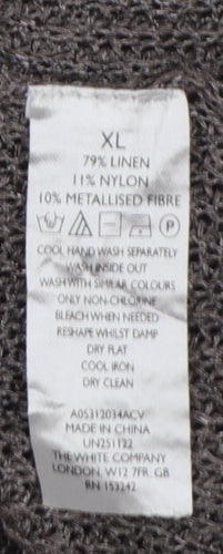 White Label The White Company Women Grey XL V-Neck Linen Knit Jumper