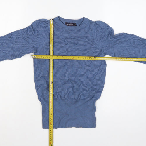 Marks & Spencer Women Blue XS Textured Knit Puff Sleeve Jumper