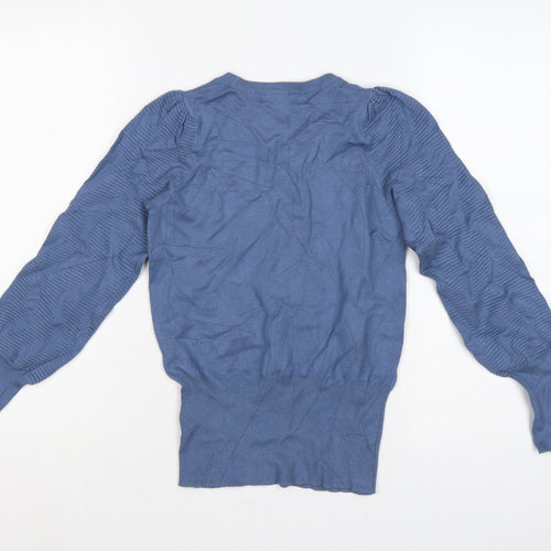 Marks & Spencer Women Blue XS Textured Knit Puff Sleeve Jumper