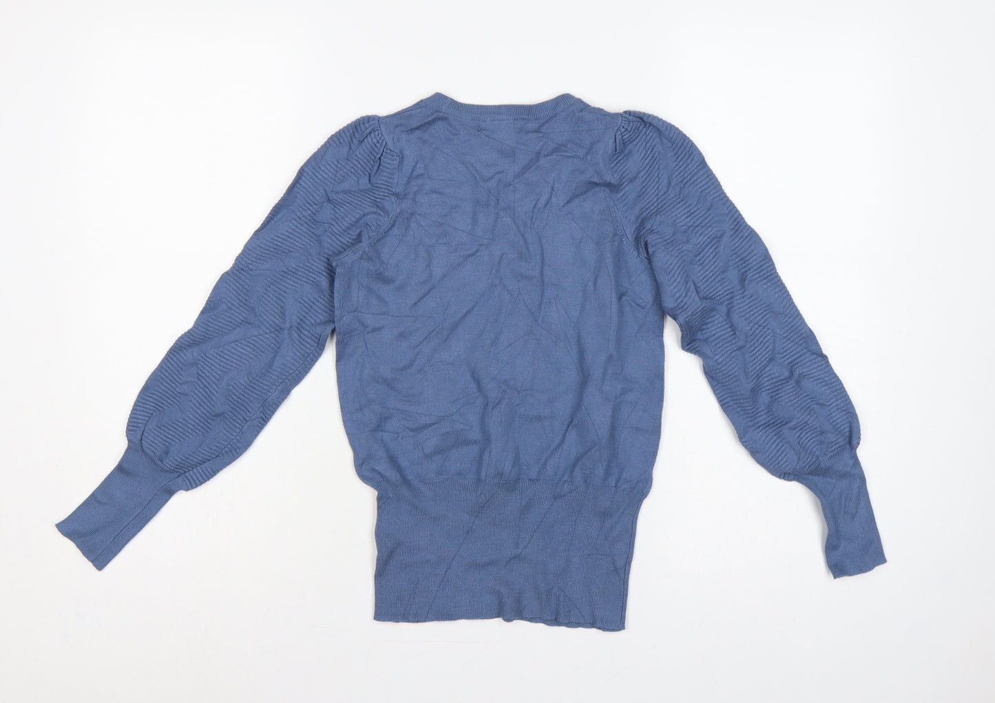 Marks & Spencer Women Blue XS Textured Knit Puff Sleeve Jumper