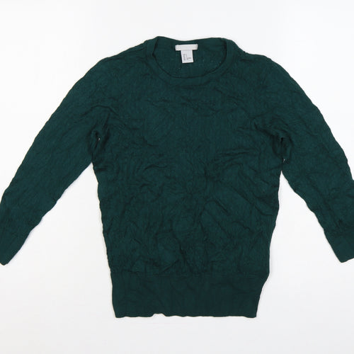H&M Women's Green UK 10 Textured Knit Crew Neck Pullover Jumper