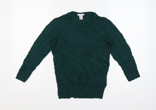 H&M Women's Green UK 10 Textured Knit Crew Neck Pullover Jumper