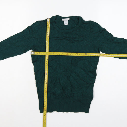 H&M Women's Green UK 10 Textured Knit Crew Neck Pullover Jumper