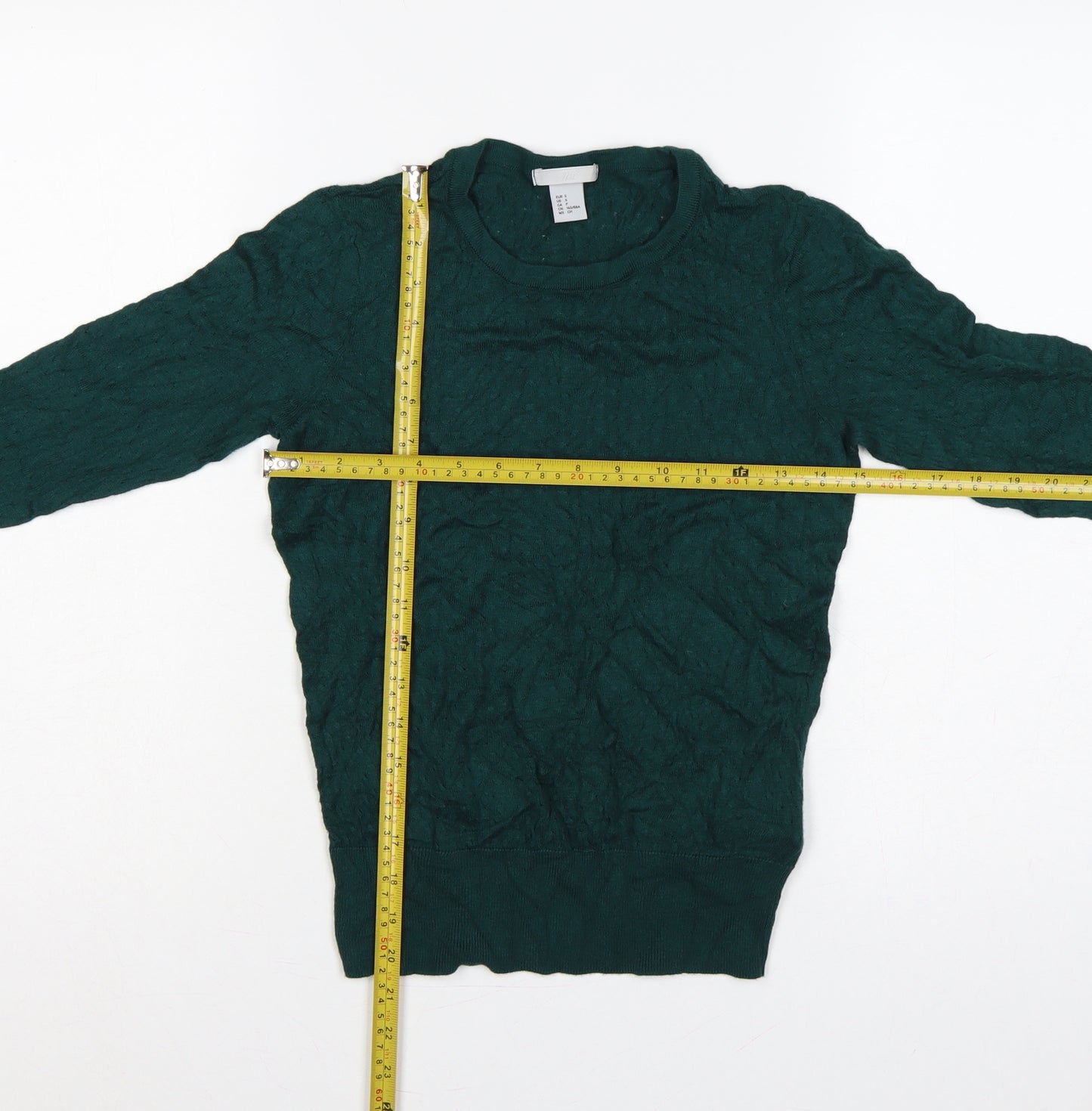 H&M Women's Green UK 10 Textured Knit Crew Neck Pullover Jumper