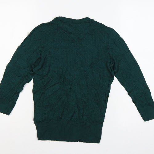 H&M Women's Green UK 10 Textured Knit Crew Neck Pullover Jumper