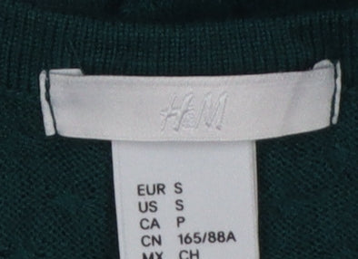 H&M Women's Green UK 10 Textured Knit Crew Neck Pullover Jumper