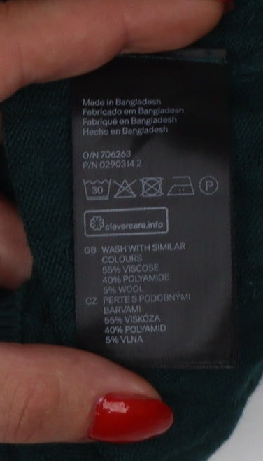 H&M Women's Green UK 10 Textured Knit Crew Neck Pullover Jumper