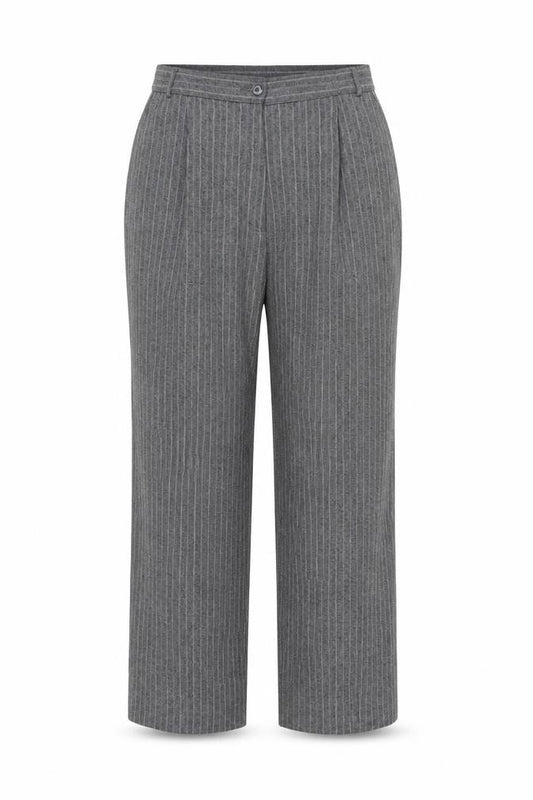 Marks & Spencer Women Grey Pinstripe Tapered Trousers UK 16 Short