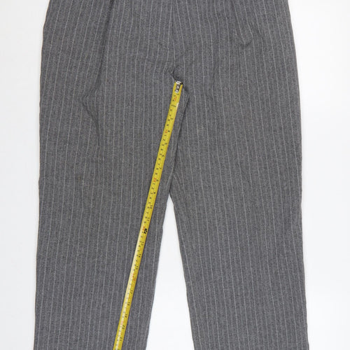 Marks & Spencer Women Grey Pinstripe Tapered Trousers UK 16 Short