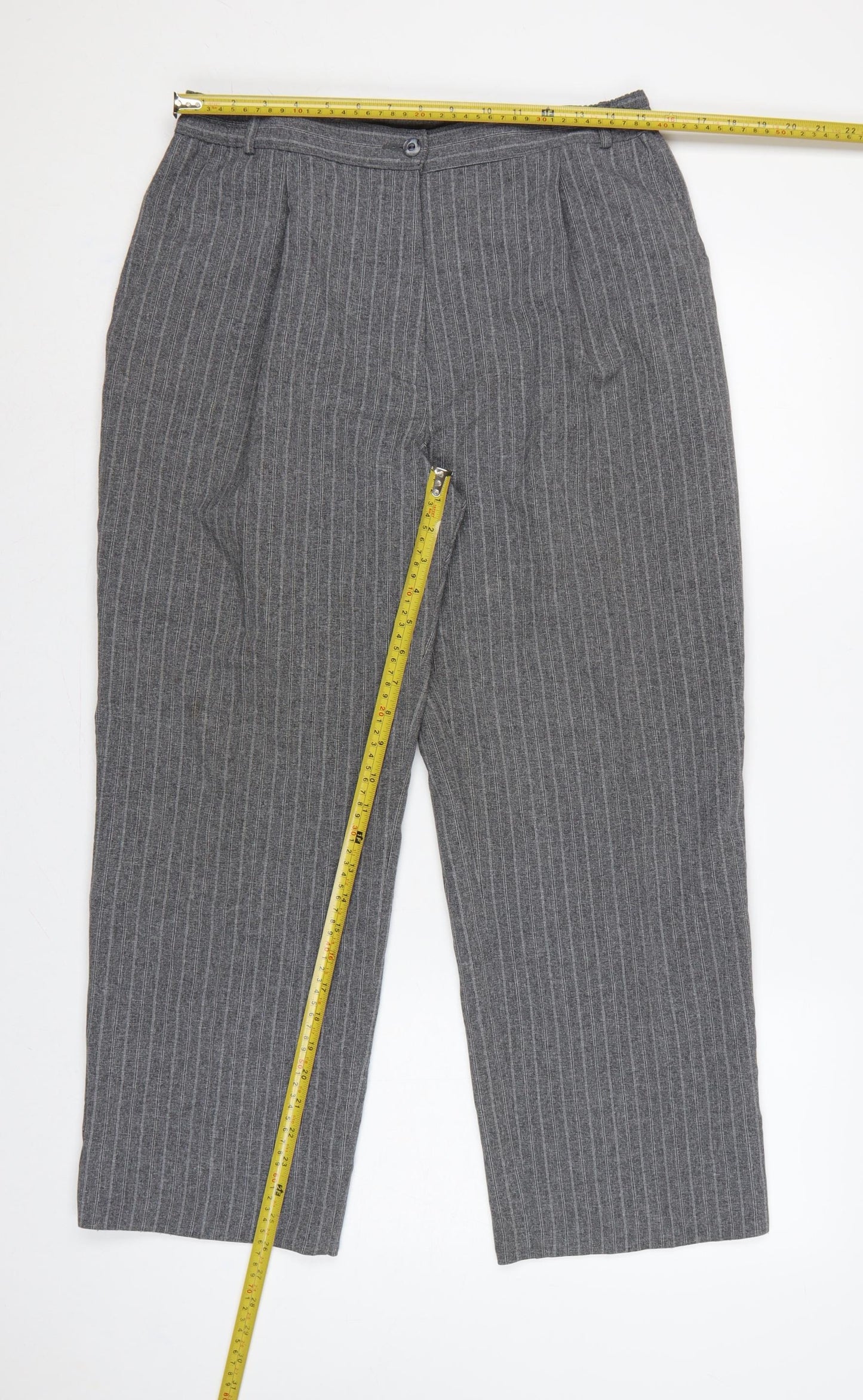 Marks & Spencer Women Grey Pinstripe Tapered Trousers UK 16 Short