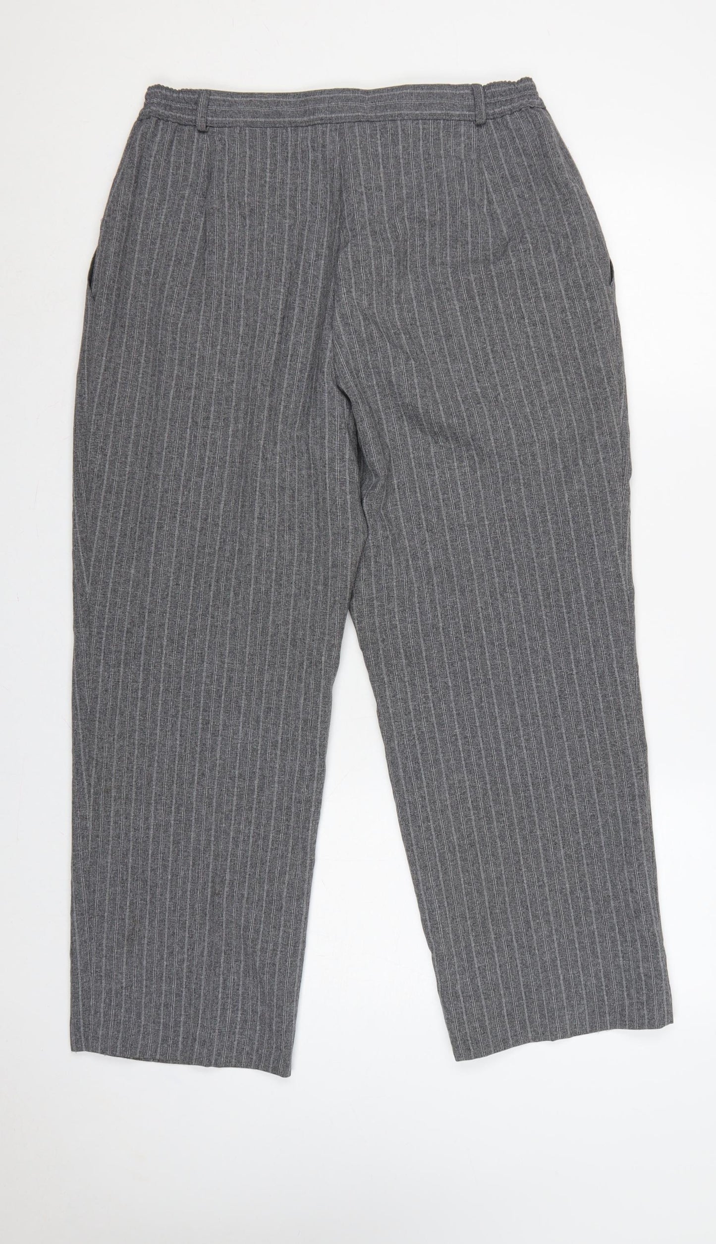 Marks & Spencer Women Grey Pinstripe Tapered Trousers UK 16 Short