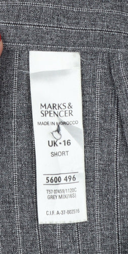 Marks & Spencer Women Grey Pinstripe Tapered Trousers UK 16 Short