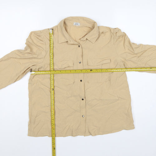 Pimkie Women Beige UK 10 Basic Long Sleeve Pocket Button-Up Shirt