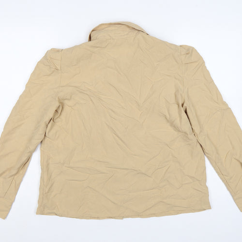 Pimkie Women Beige UK 10 Basic Long Sleeve Pocket Button-Up Shirt