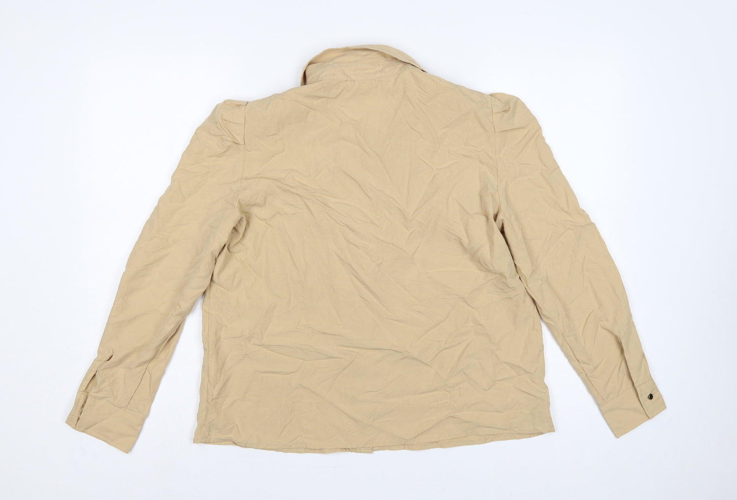 Pimkie Women Beige UK 10 Basic Long Sleeve Pocket Button-Up Shirt