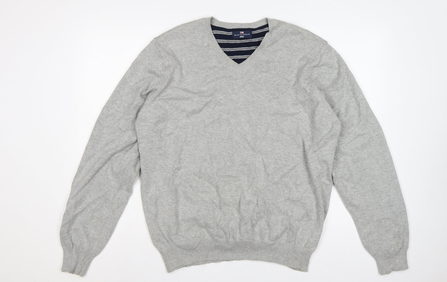 Marks and Spencer Men Grey Large V-Neck Cotton Knit Pullover Jumper