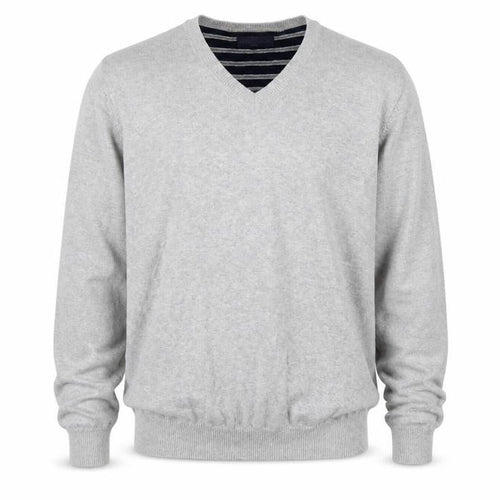 Marks and Spencer Men Grey Large V-Neck Cotton Knit Pullover Jumper