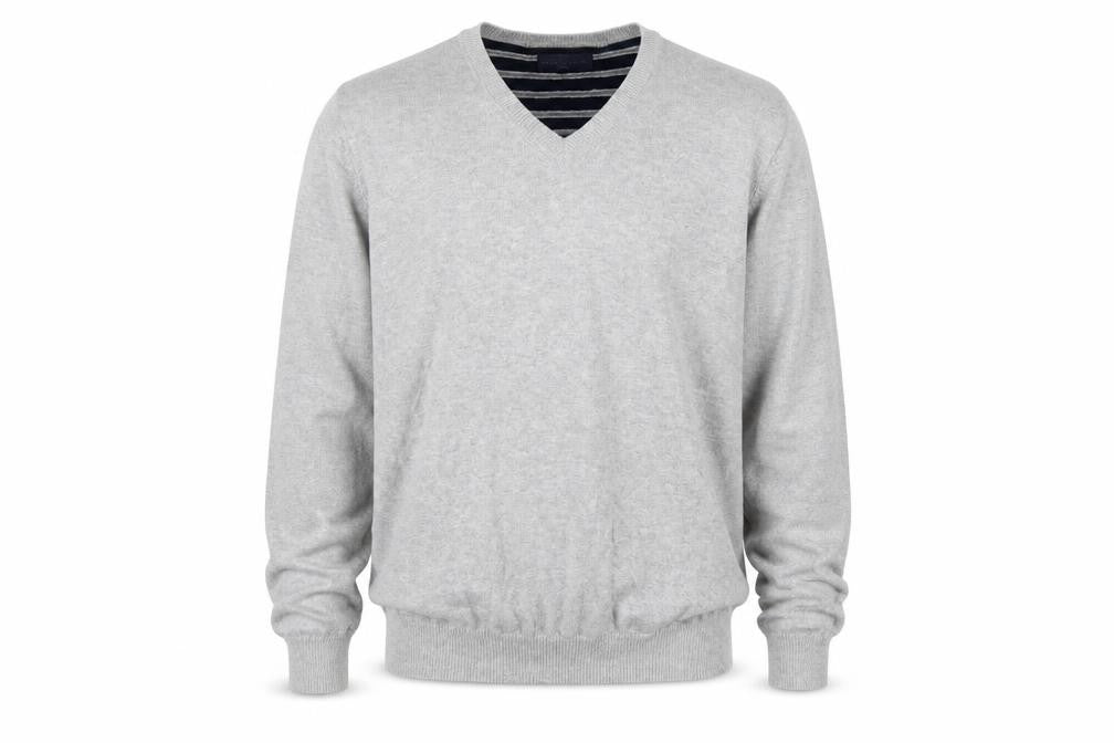 Marks and Spencer Men Grey Large V-Neck Cotton Knit Pullover Jumper