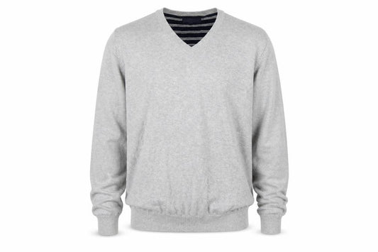 Marks and Spencer Men Grey Large V-Neck Cotton Knit Pullover Jumper