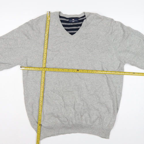 Marks and Spencer Men Grey Large V-Neck Cotton Knit Pullover Jumper