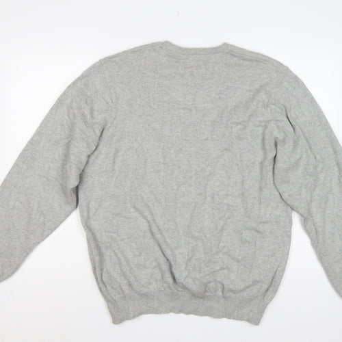 Marks and Spencer Men Grey Large V-Neck Cotton Knit Pullover Jumper