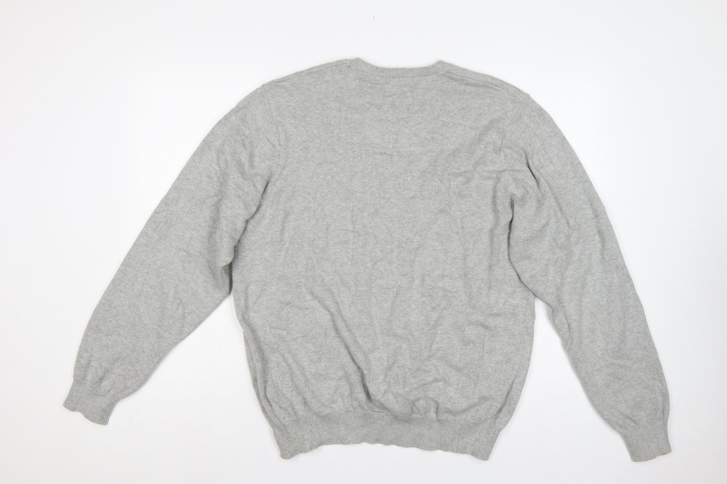 Marks and Spencer Men Grey Large V-Neck Cotton Knit Pullover Jumper