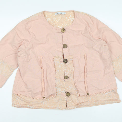 Alice Collins Women Pink Size 14 Cotton Linen Geometric Tunic Blouse