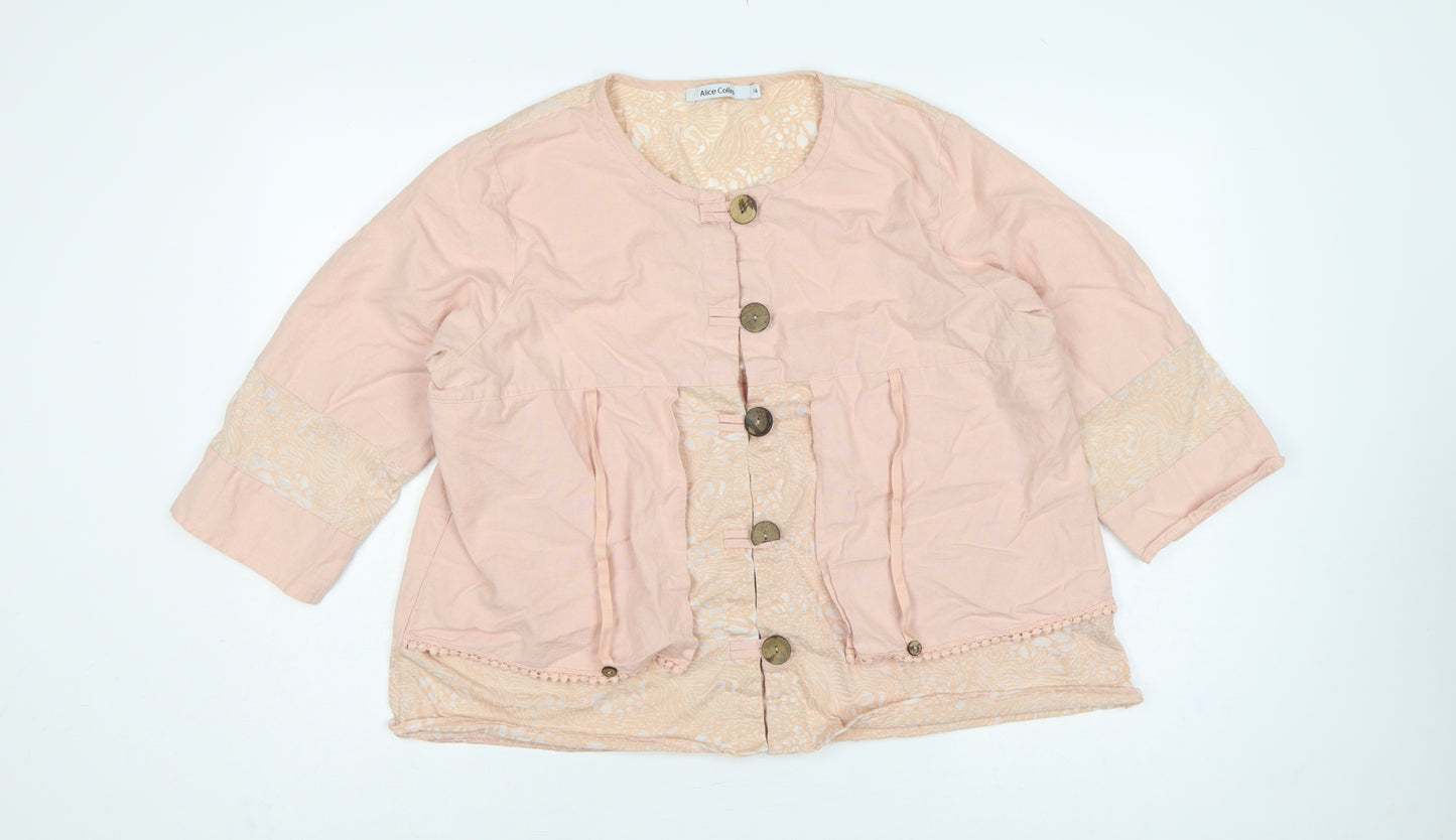 Alice Collins Women Pink Size 14 Cotton Linen Geometric Tunic Blouse