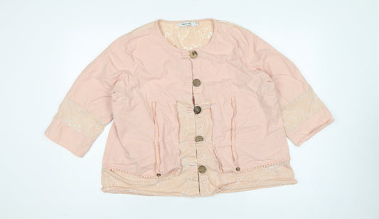 Alice Collins Women Pink Size 14 Cotton Linen Geometric Tunic Blouse