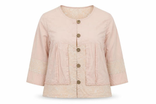 Front view of Alice Collins Women Pink, size 14, Cotton Linen Geometric Tunic Blouse
