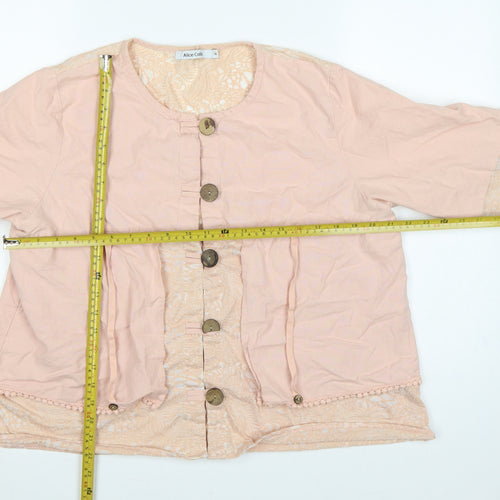 Alice Collins Women Pink Size 14 Cotton Linen Geometric Tunic Blouse