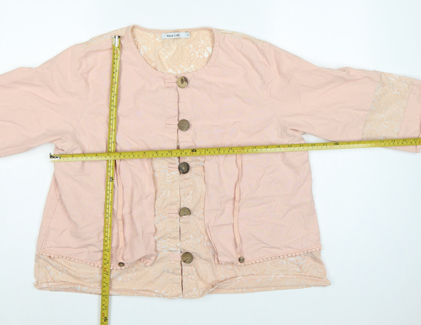 Alice Collins Women Pink Size 14 Cotton Linen Geometric Tunic Blouse