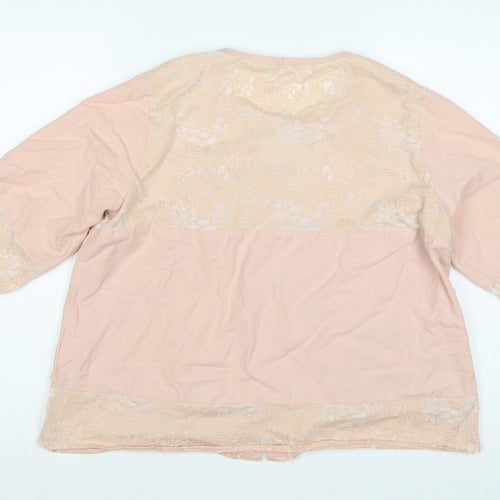 Alice Collins Women Pink Size 14 Cotton Linen Geometric Tunic Blouse