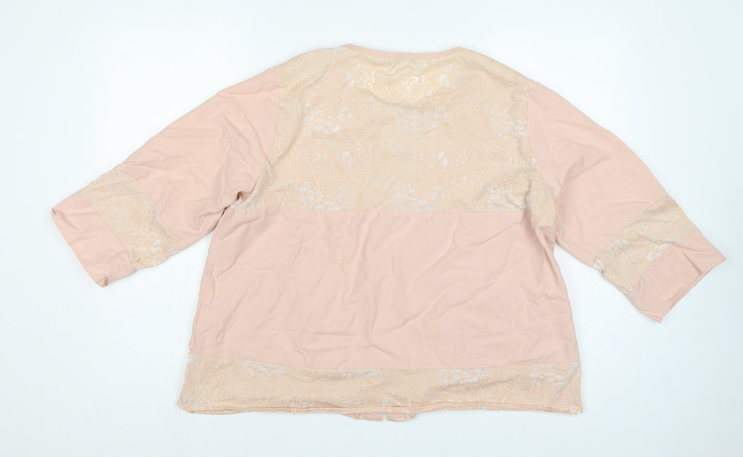 Alice Collins Women Pink Size 14 Cotton Linen Geometric Tunic Blouse