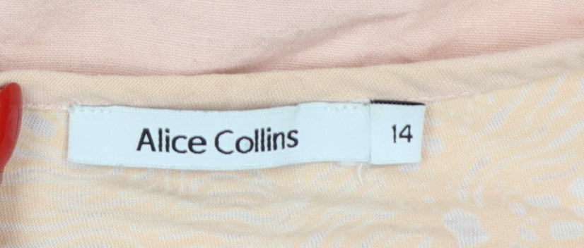Alice Collins Women Pink Size 14 Cotton Linen Geometric Tunic Blouse