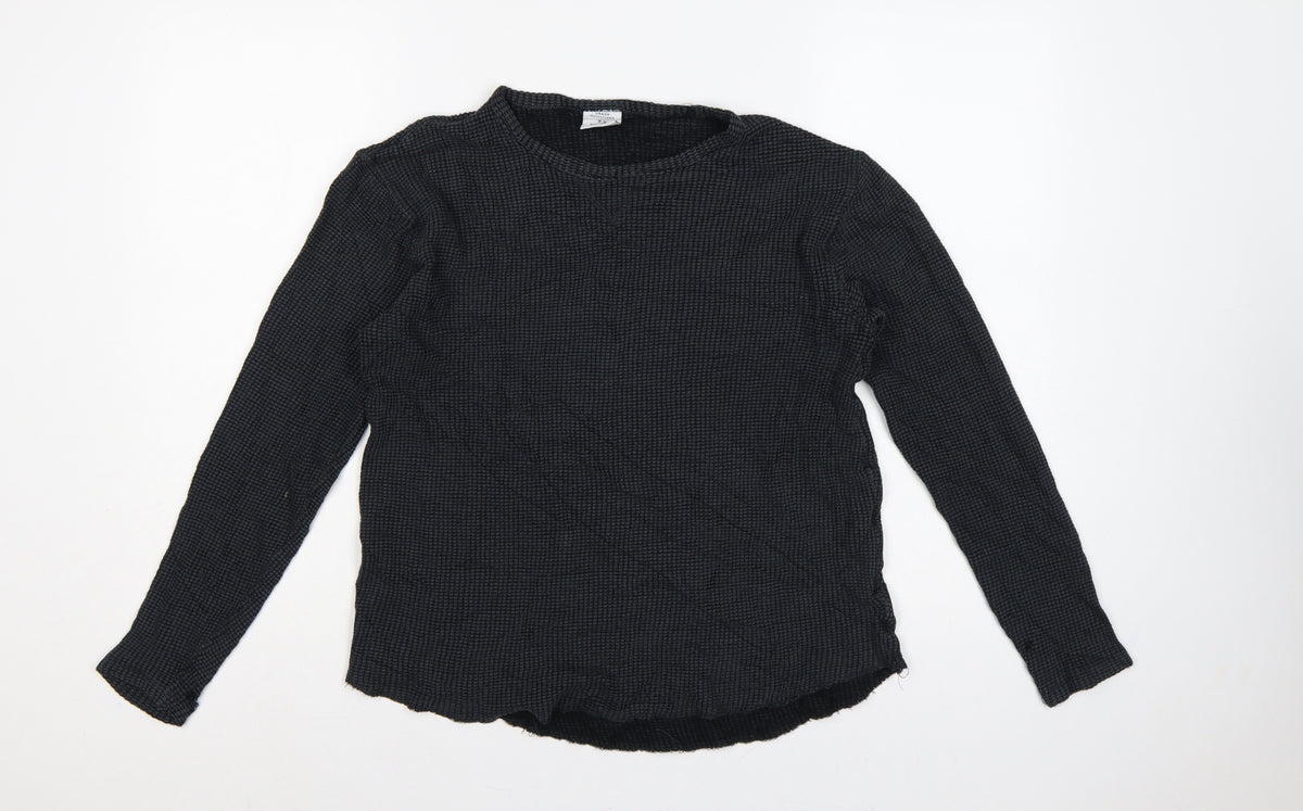 Back view of Urban Outfitters Women Black M Basic Textured Knit Crew Neck Long Sleeve Top