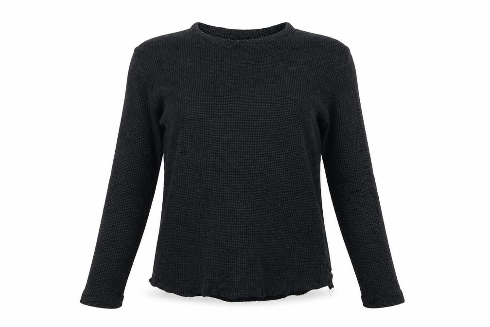 Front view of Urban Outfitters Women Black M Basic Textured Knit Crew Neck Long Sleeve Top
