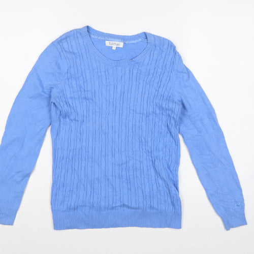 Tulchan Women’s Blue S Cable Knit Cotton Round Neck Jumper