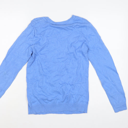 Tulchan Women’s Blue S Cable Knit Cotton Round Neck Jumper