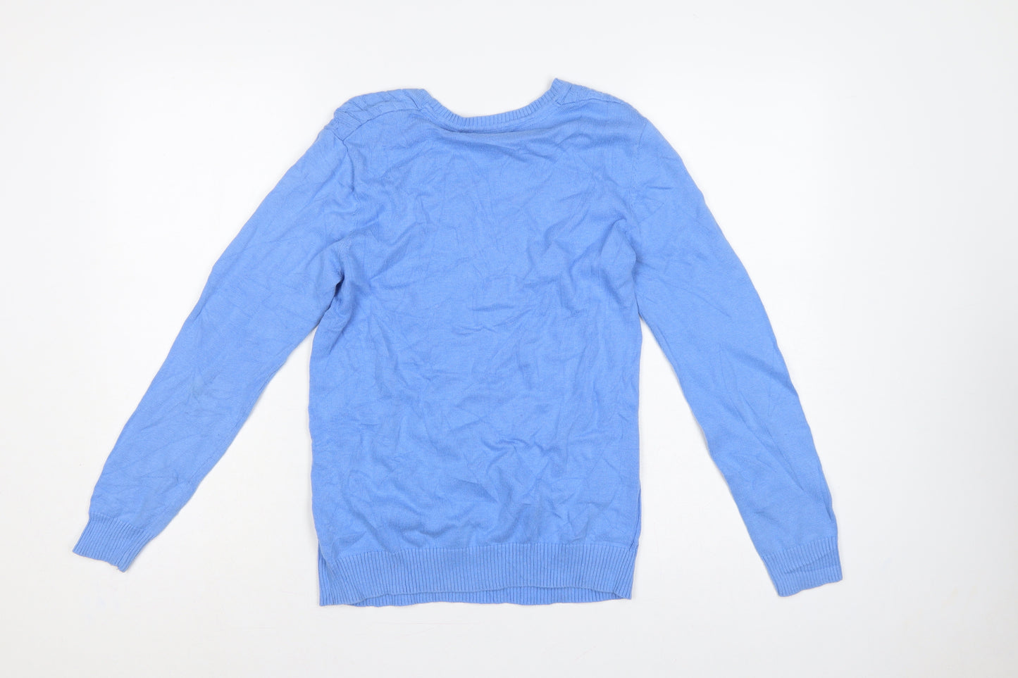 Tulchan Women’s Blue S Cable Knit Cotton Round Neck Jumper