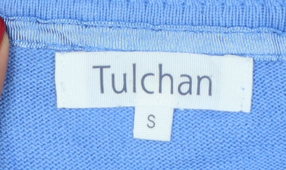 Tulchan Women’s Blue S Cable Knit Cotton Round Neck Jumper