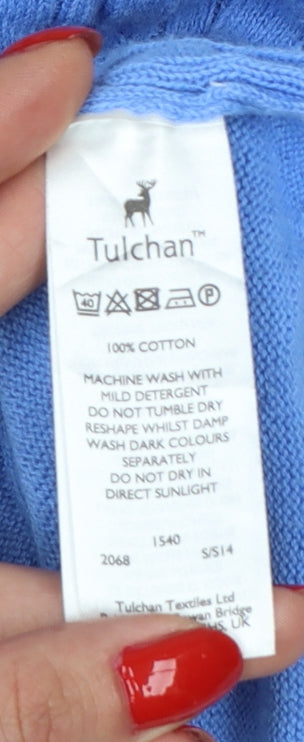 Tulchan Women’s Blue S Cable Knit Cotton Round Neck Jumper