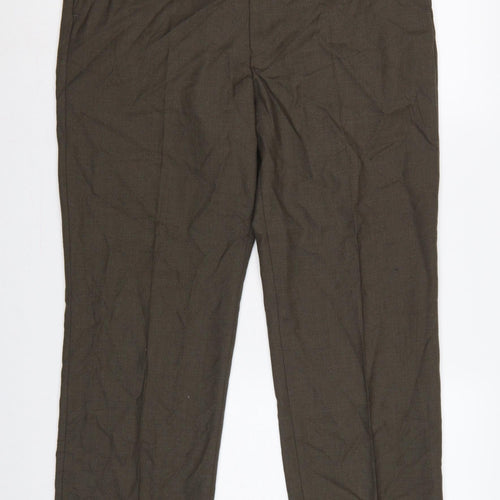 Gurteen Men's Brown Wool Blend 38S Classic Straight Dress Trousers