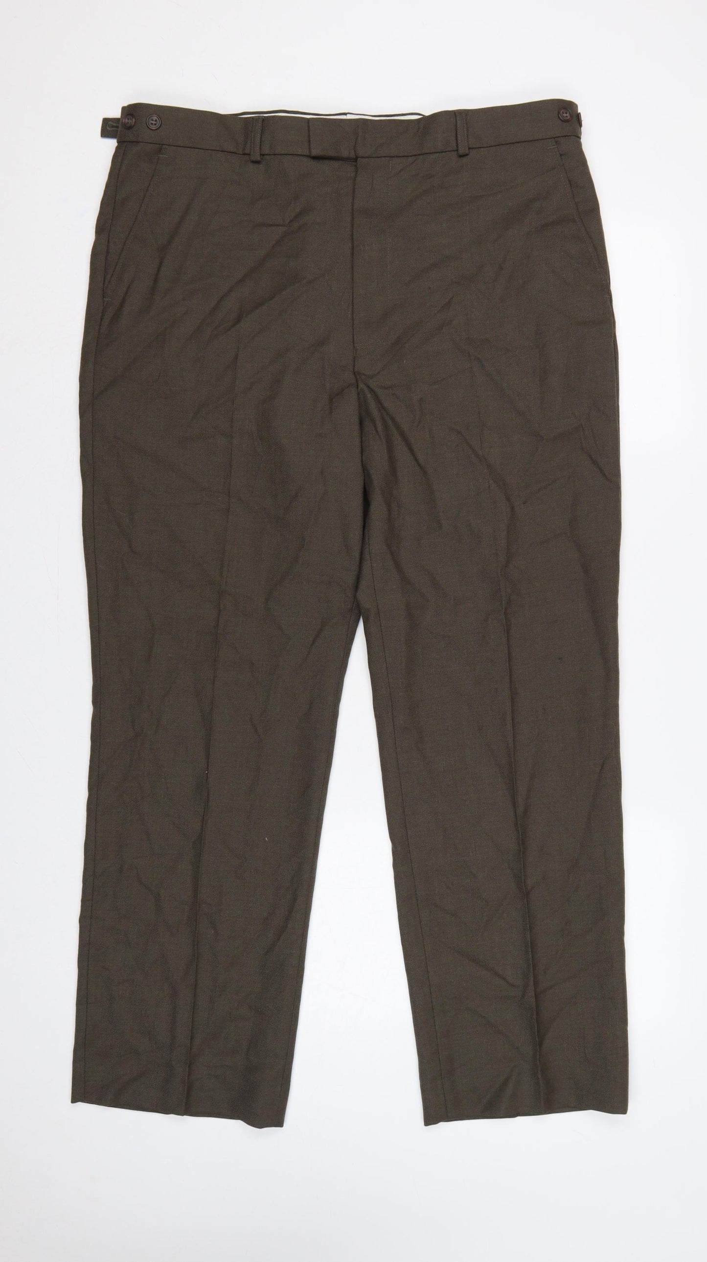 Gurteen Men's Brown Wool Blend 38S Classic Straight Dress Trousers