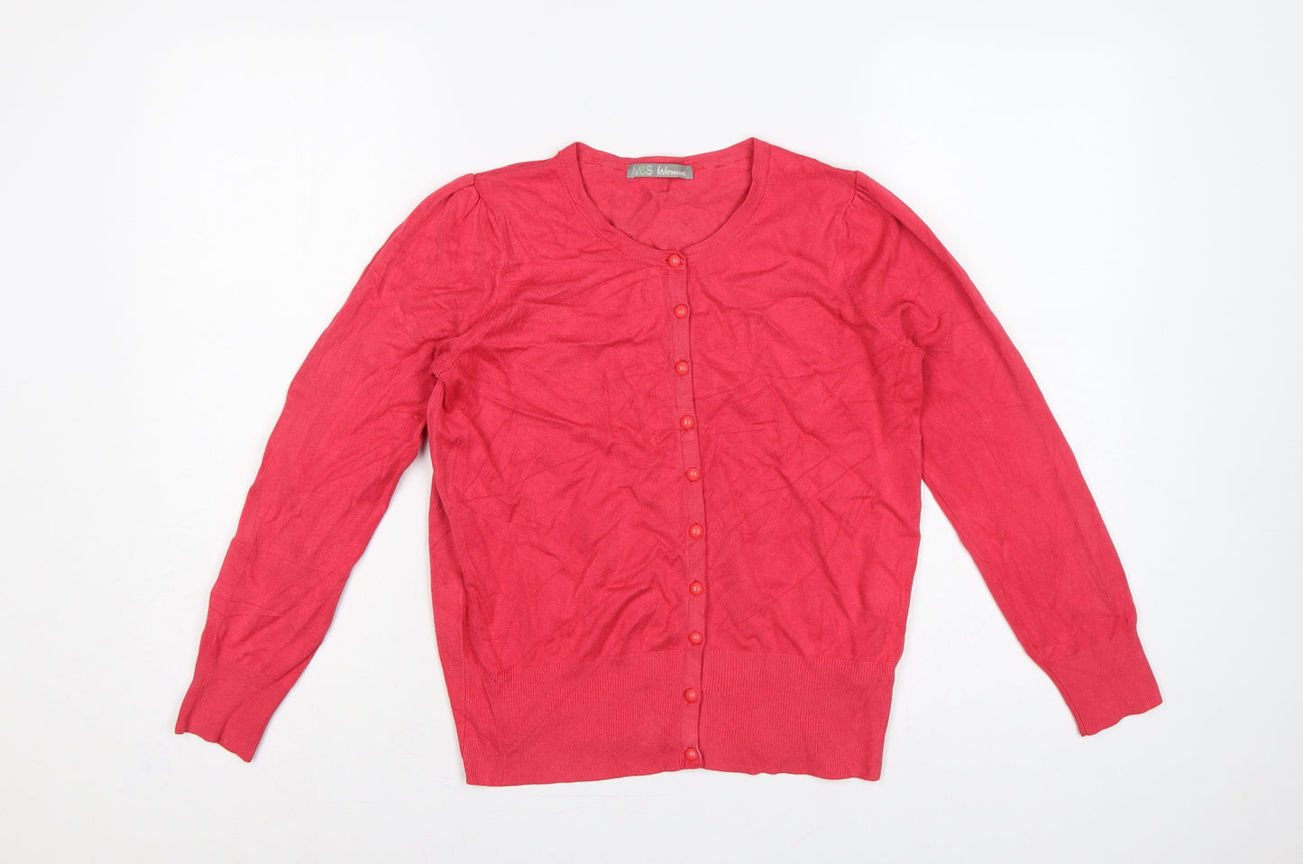 Marks & Spencer Women Pink UK 12 Button Front Long Sleeve Cardigan